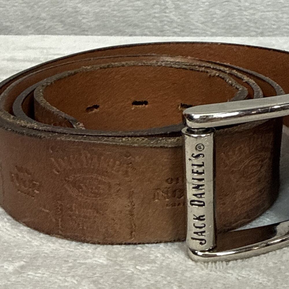 Vtg Jack Daniel's Old No. 7 Western Leather Belt Buckle Brown 44” Mens Silver